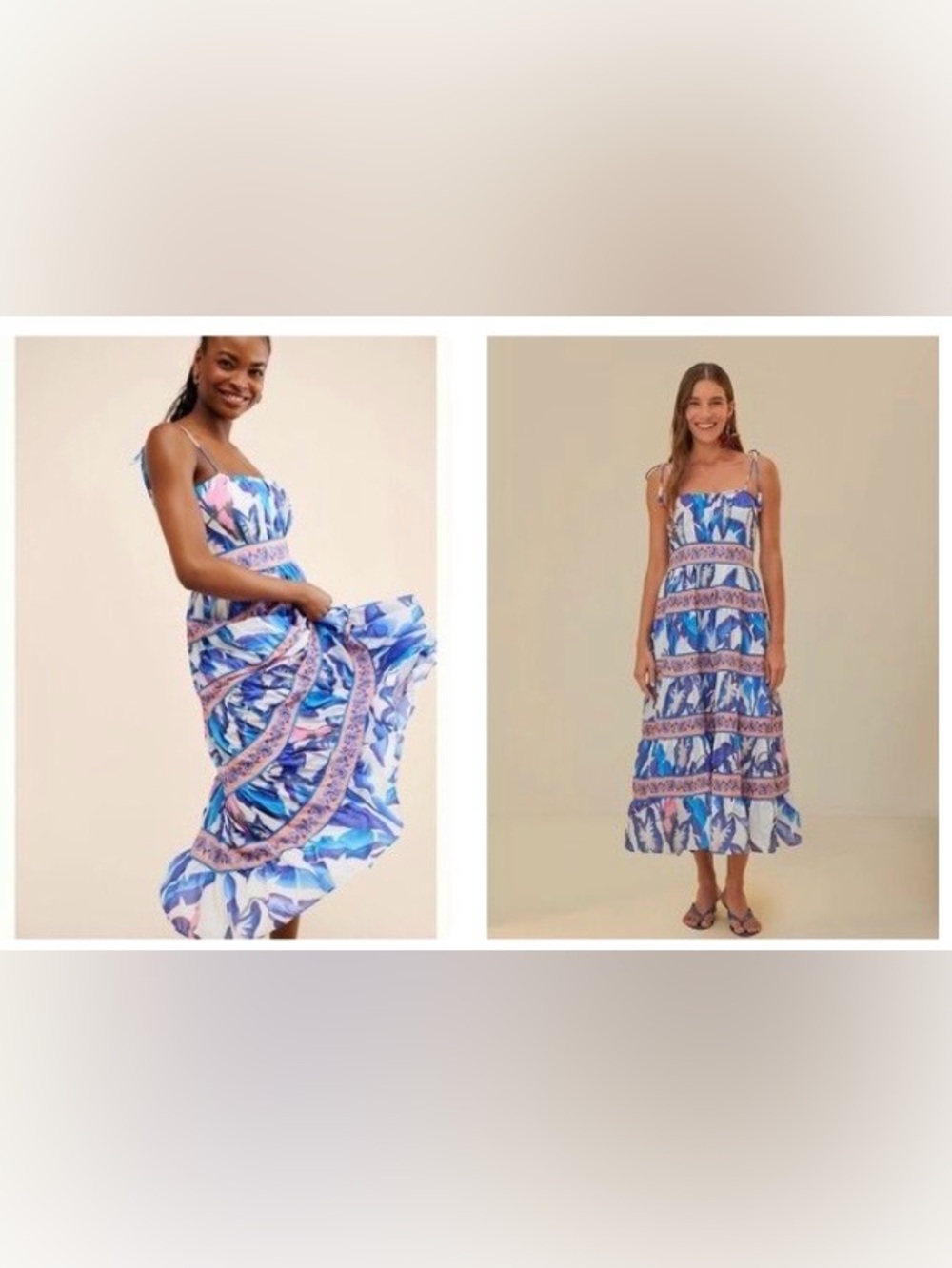 FARM Rio Blue and Peach Floral Tiered Sundress Maxi Sz.Sm